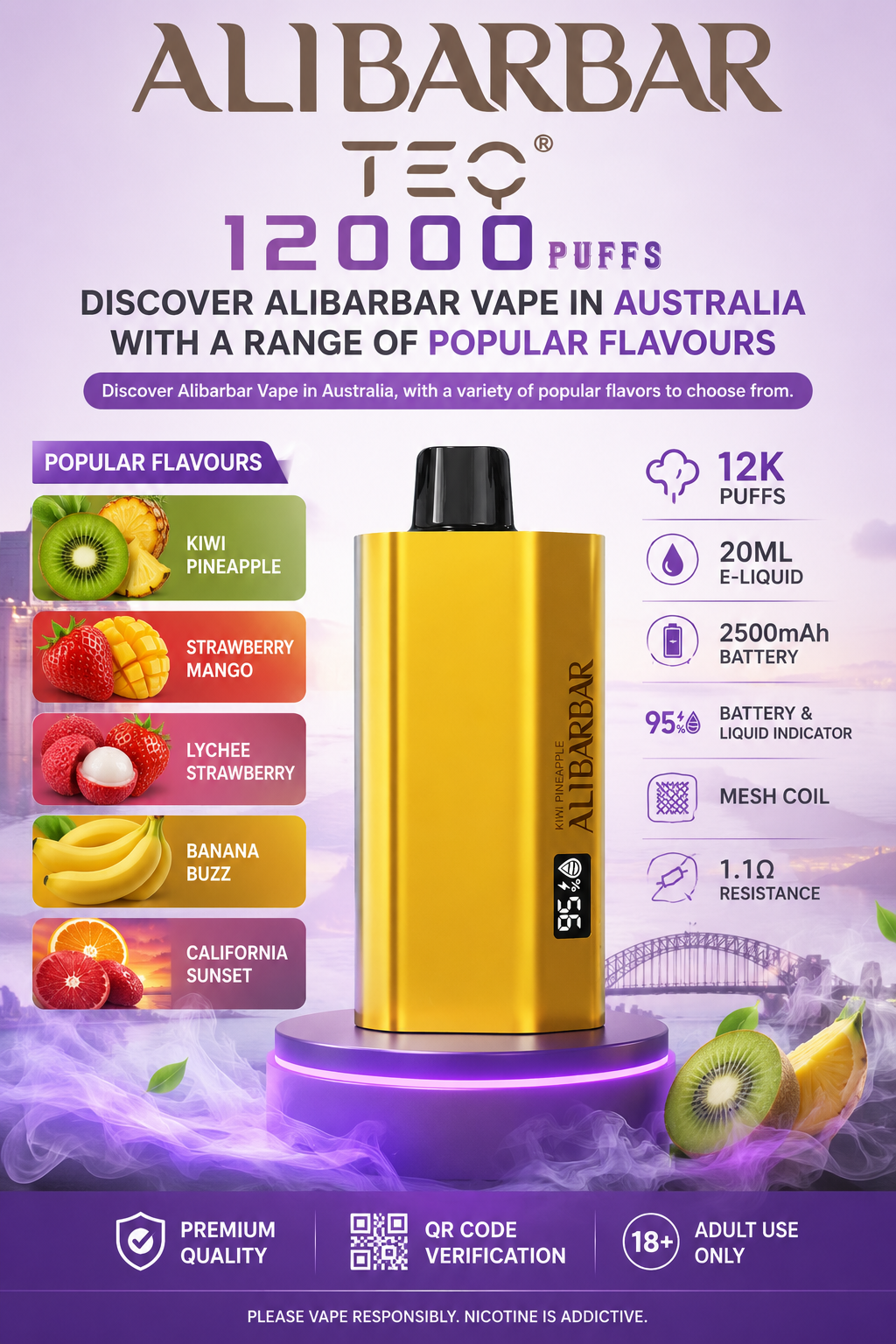 Discover Alibarbar Vape in Australia with popular flavours and TEQ 12000 product guide